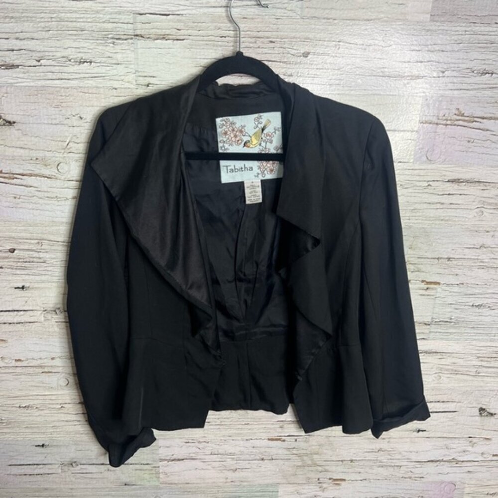 Tabitha for Anthropologie Ruffled Blazer black silk  blend size 6